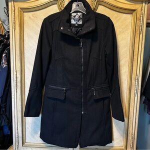 Dollhouse Black Zip Front Wool blend Mid Length Coat